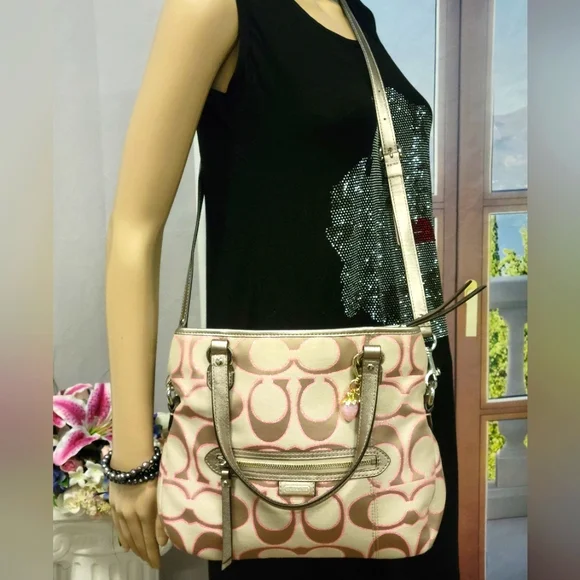 Coach Daisy Mia Two Way Tote, Pink C Shimmer Outline , Metallic 💞 Exc Cond - Picture 2 of 11